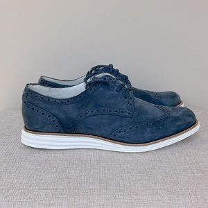 Cole Haan “lunar grand” blue suede wing tip shoes - EUC